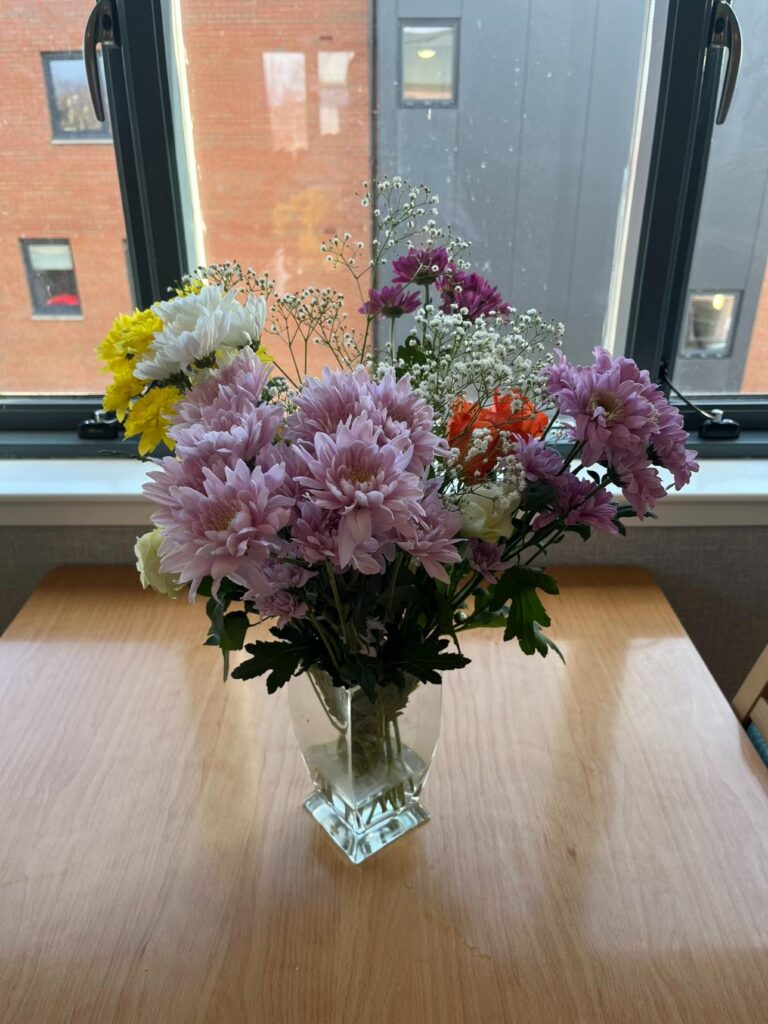 flower arrangement in glass vase